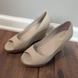 Elegant Cream Wedge Peep-Toe Shoes